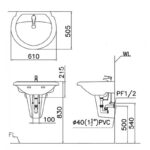 Chậu Rửa Lavabo Kèm Chân Ngắn L2360/P2439 – ảnh chi tiết 3